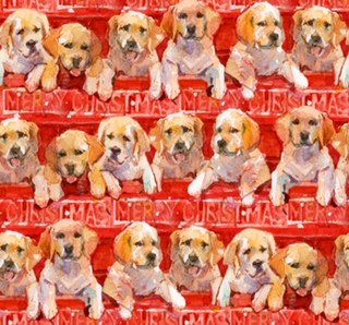 Santas Helpers Pups Digital Print Christmas Fabric