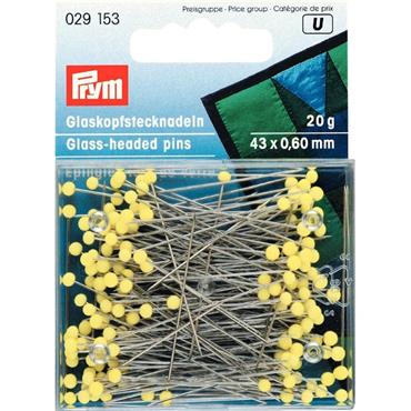 Prym Glass-headed pins, 0.60 x 43mm, yellow, 20g