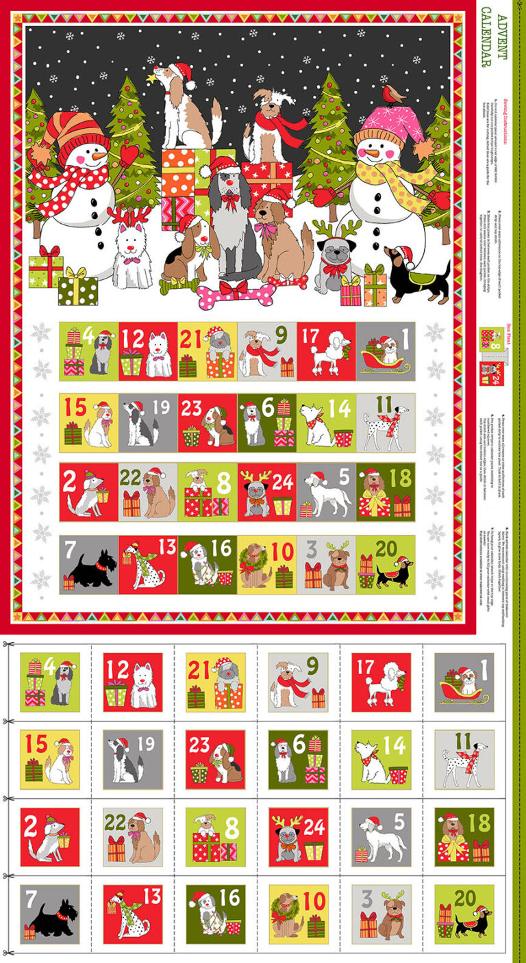 Yappy Dogs Makower Christmas Advent Calendar Panel Remnant House Fabric