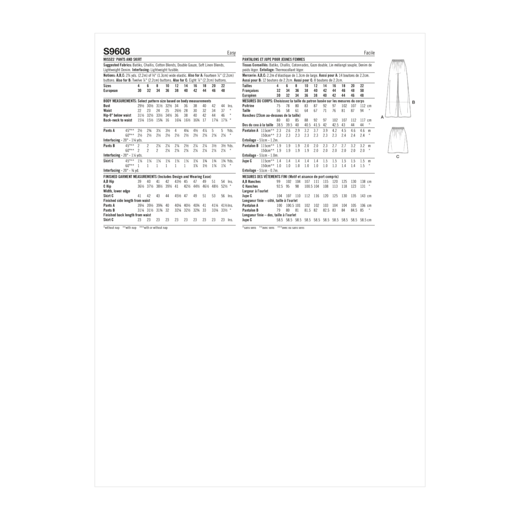 Simplicity 9608 Sewing Pattern | Remnant House Fabric